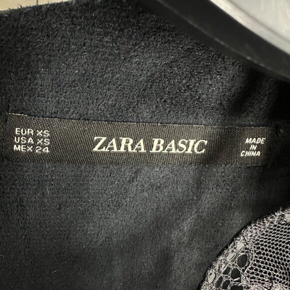 Zara Faux Leather Dress Lace Ruffle Mini Cocktail Sheath Black Sheer Long Sleeve - Picture 8 of 9